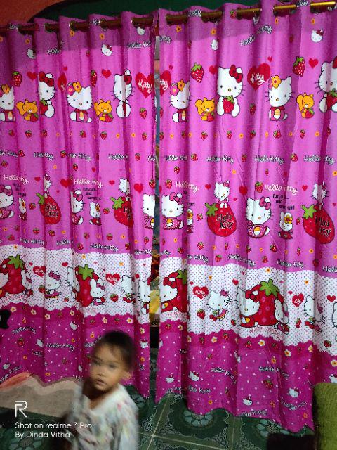 Gorden Jendela Rumah Minimalis Karakter Hello Kitty Pink Model Smokering Silver