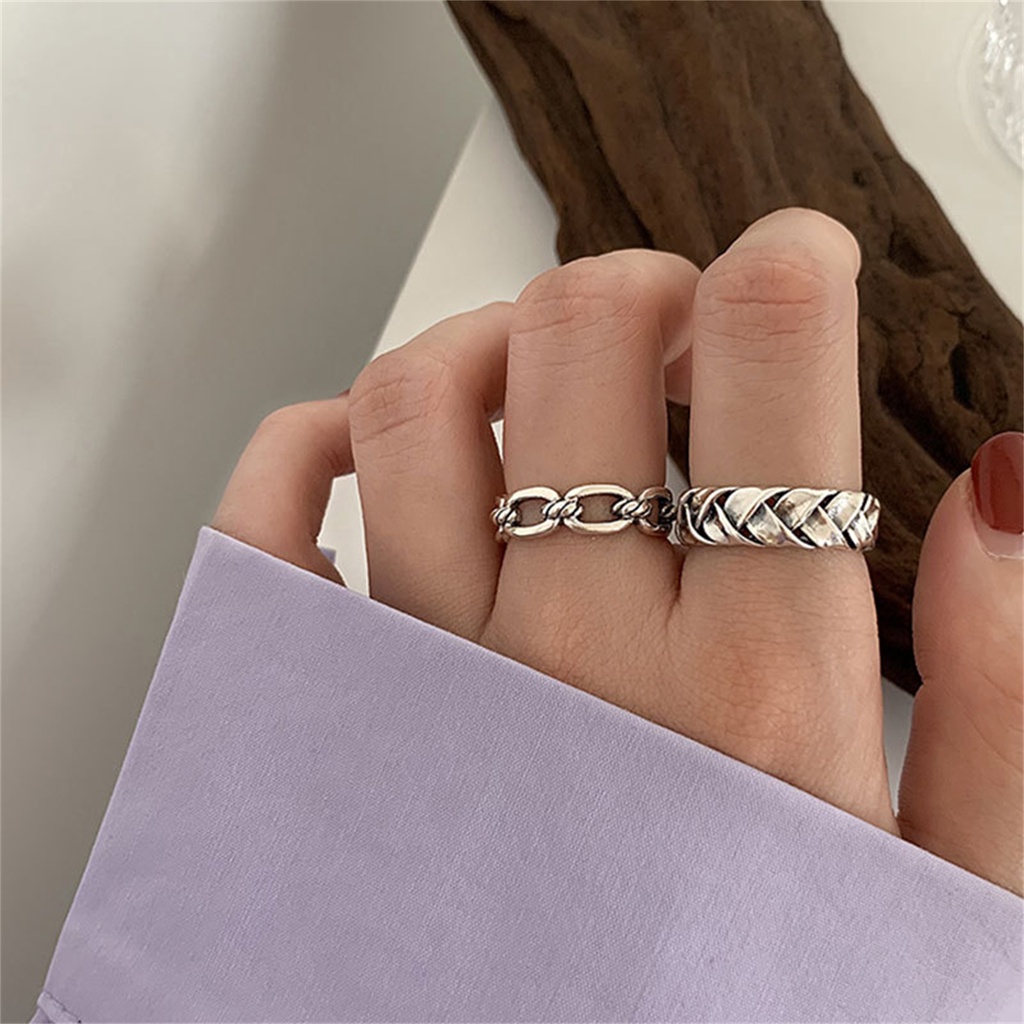 Hu Hu Hu Hu Hu Alat Bantu Pasang Kacamata♡ Cincin Lapis Silver Model Terbuka Dapat Disesuaikan Tahan Pudar Untuk Wanita