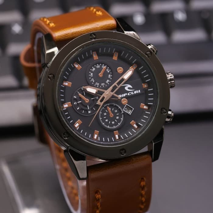 JAM TANGAN PRIA RIPCURL  KULIT MURAH DATE CHRONO OFF ANALOG COWOK ORI ADA 3 WARNA BISA COD