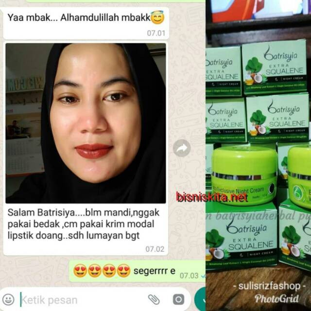 Night Cream Extra Squalene Batrisyia Herbal, Krim Malam