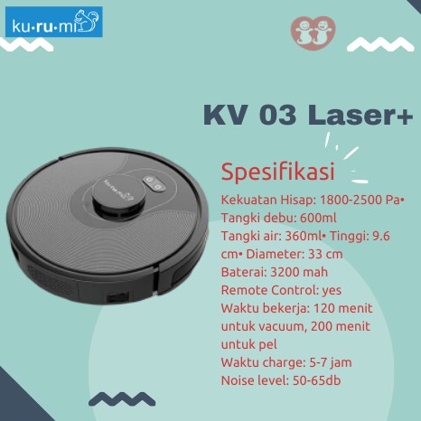 Kurumi KV03 Laser+ Robot Vacuum Cleaner/ Robot Vacuum Cleaner with Auto Empty Dustbin