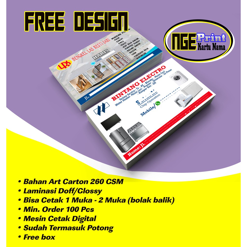 

CETAK KARTU NAMA FREE DESIGN (LAMINASI DOFF/GLOSSY) Name card|Businese