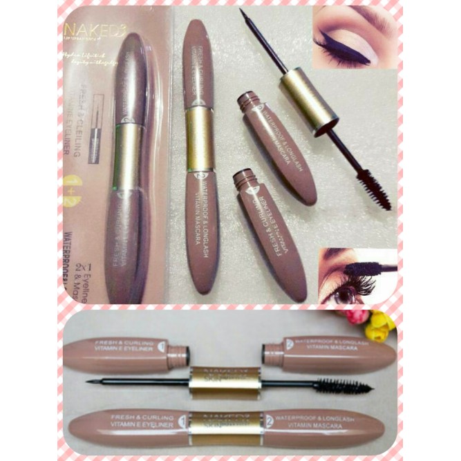 Jual mascara 2 in 1 NAKED 5 24H waterproof maskara eyeliner eyebrow