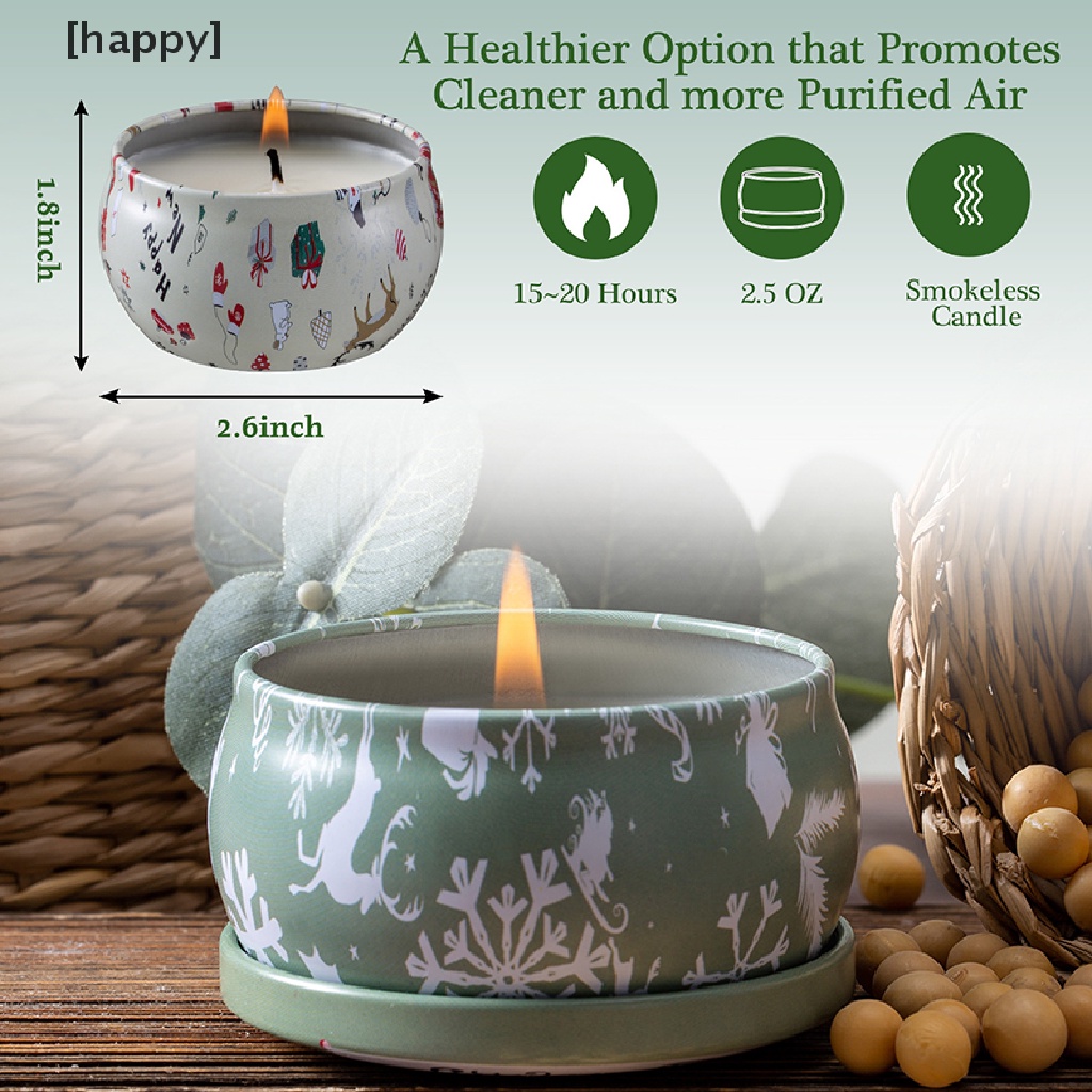 HA Christmas Scented Candle Tin Jar Portable Travel Soy wax Plant candle Gift Box ID