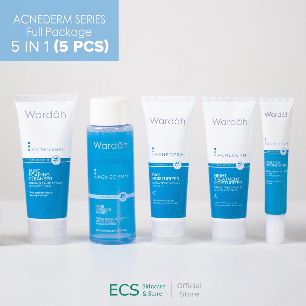 (Dapat 5 Pcs) Paket WARDAH ACNEDERM Skincare Wajah Jerawat ( Facial Wash + Toner + Moisturizer Day Cream + Night Cream + Acne Gel) - Paket CTMP Acne Halal BPOM Kulit Berjerawat