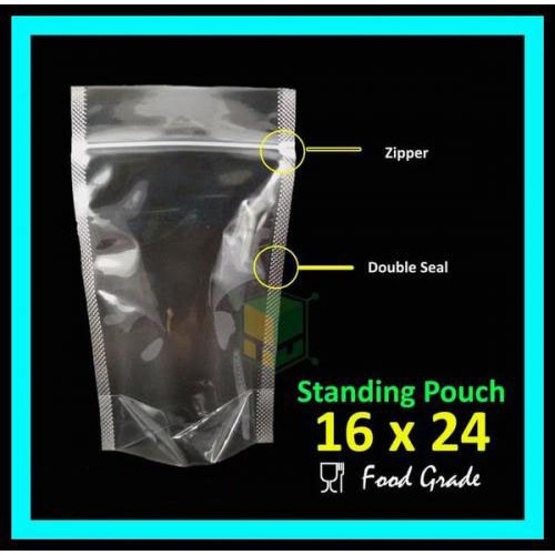 (Isi 50) Plastik Standing Pouch 16x24 Seal Lebar/Double Seal