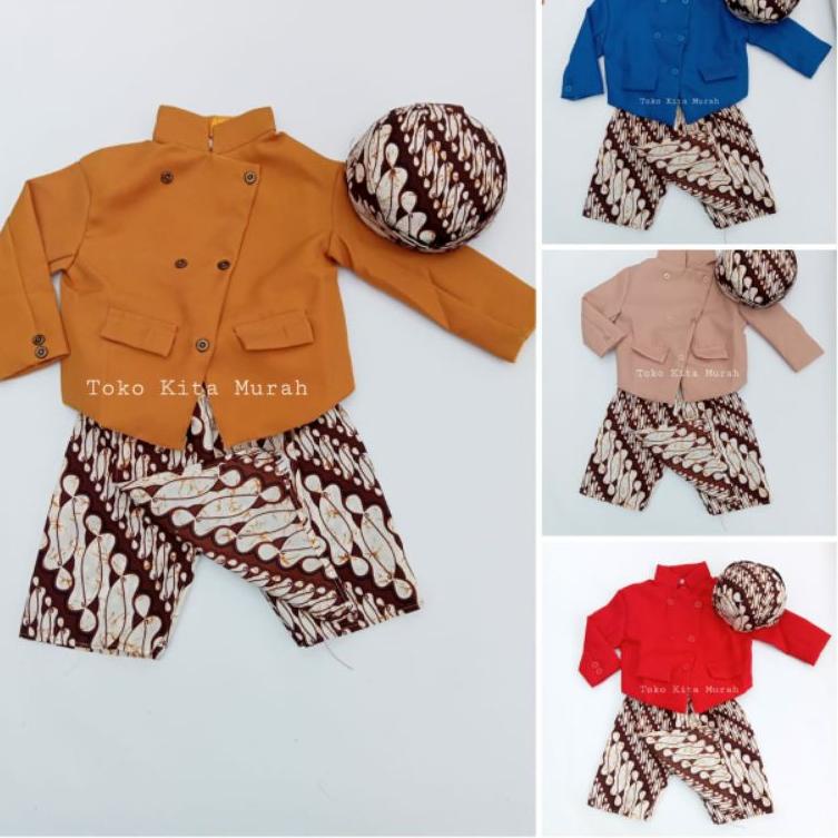 ‼️Setelan Beskap Anak laki laki usia 0- 2 tahun Motif Senada  / Baju adat anak / Setelan Baju anak l