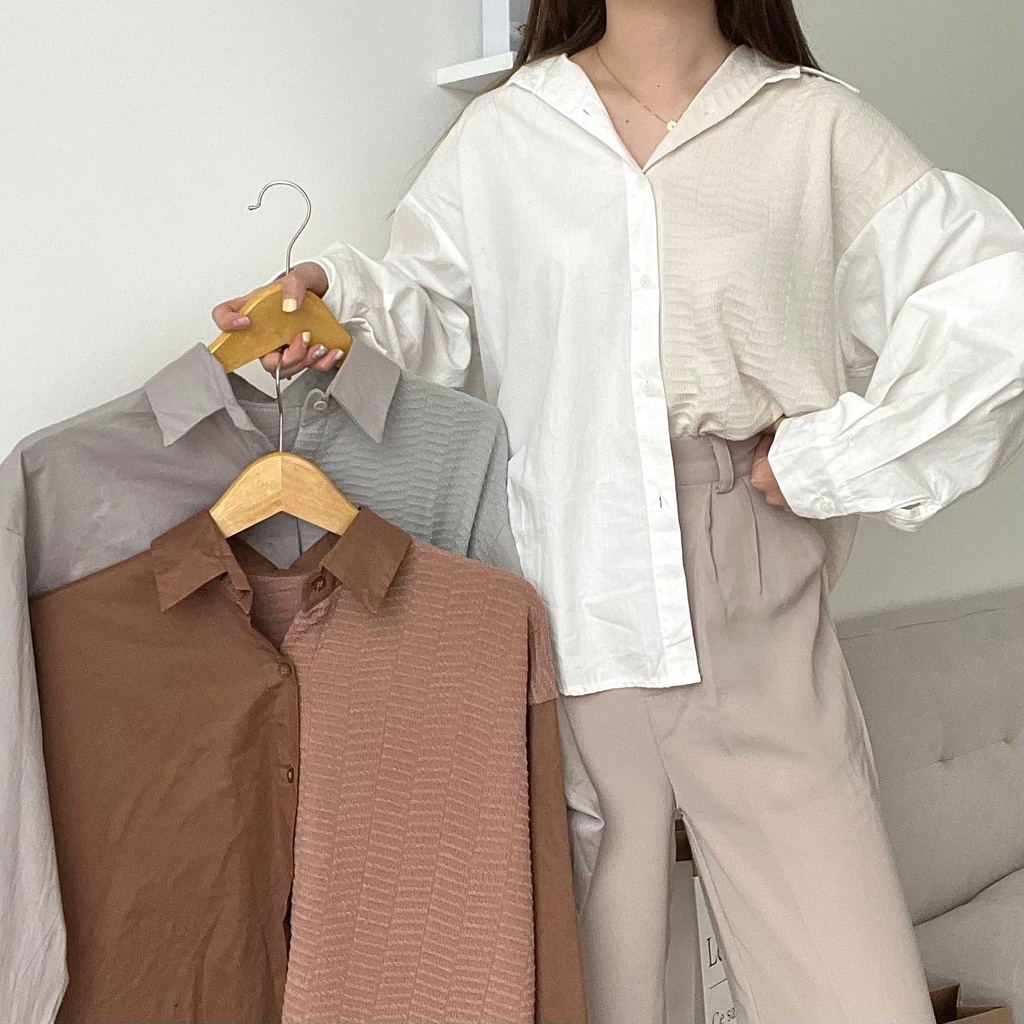 Ivy Shirt | Two Tone Oversized Shirt - Kemeja Dua Warna | Kemeja Wanita