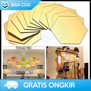 HIASAN DINDING DEKORASI DINDING KACA HEXAGON MIRROR 7 PCS - STIKER DINDING WALLPAPER POLOS CERMIN