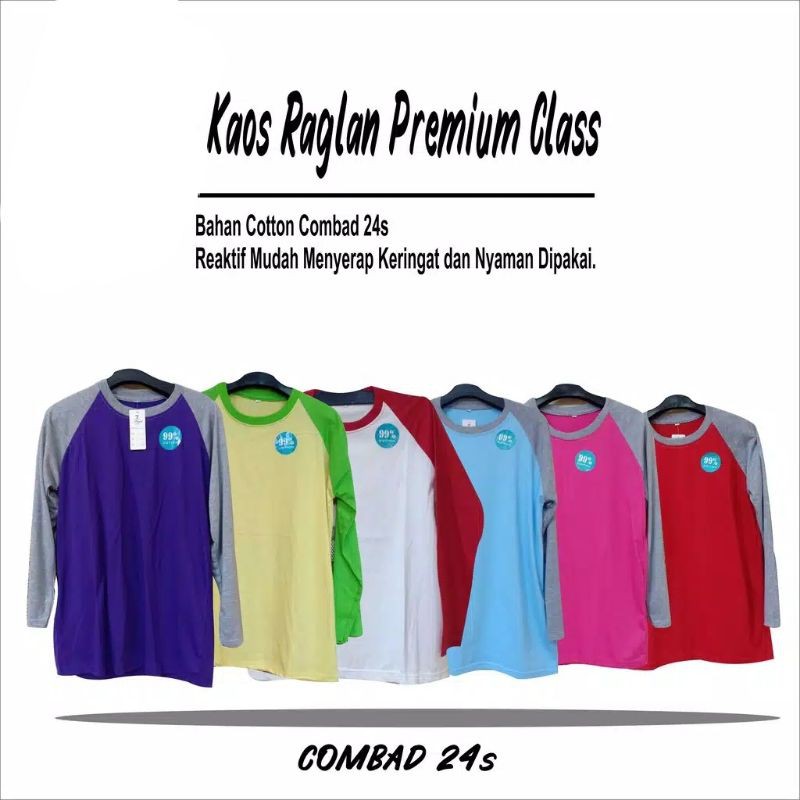 Kaos Raglan Polos Pria & Wanita Bahan Cotton Combed 24s