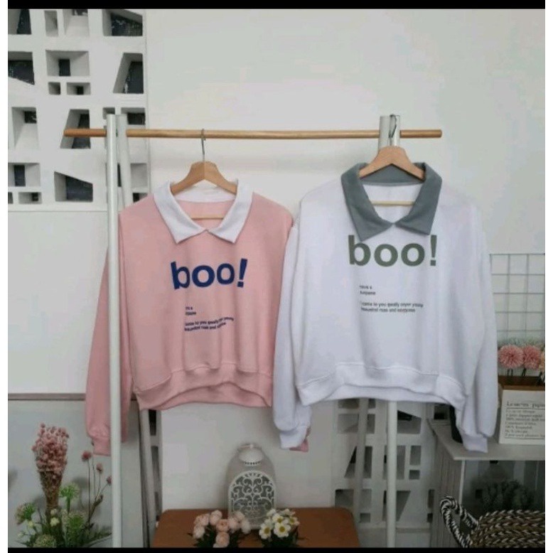 GSC - Sweater Oversize Wanita Kerah ASLI Motif BOO / Sweater Wanita kekinian