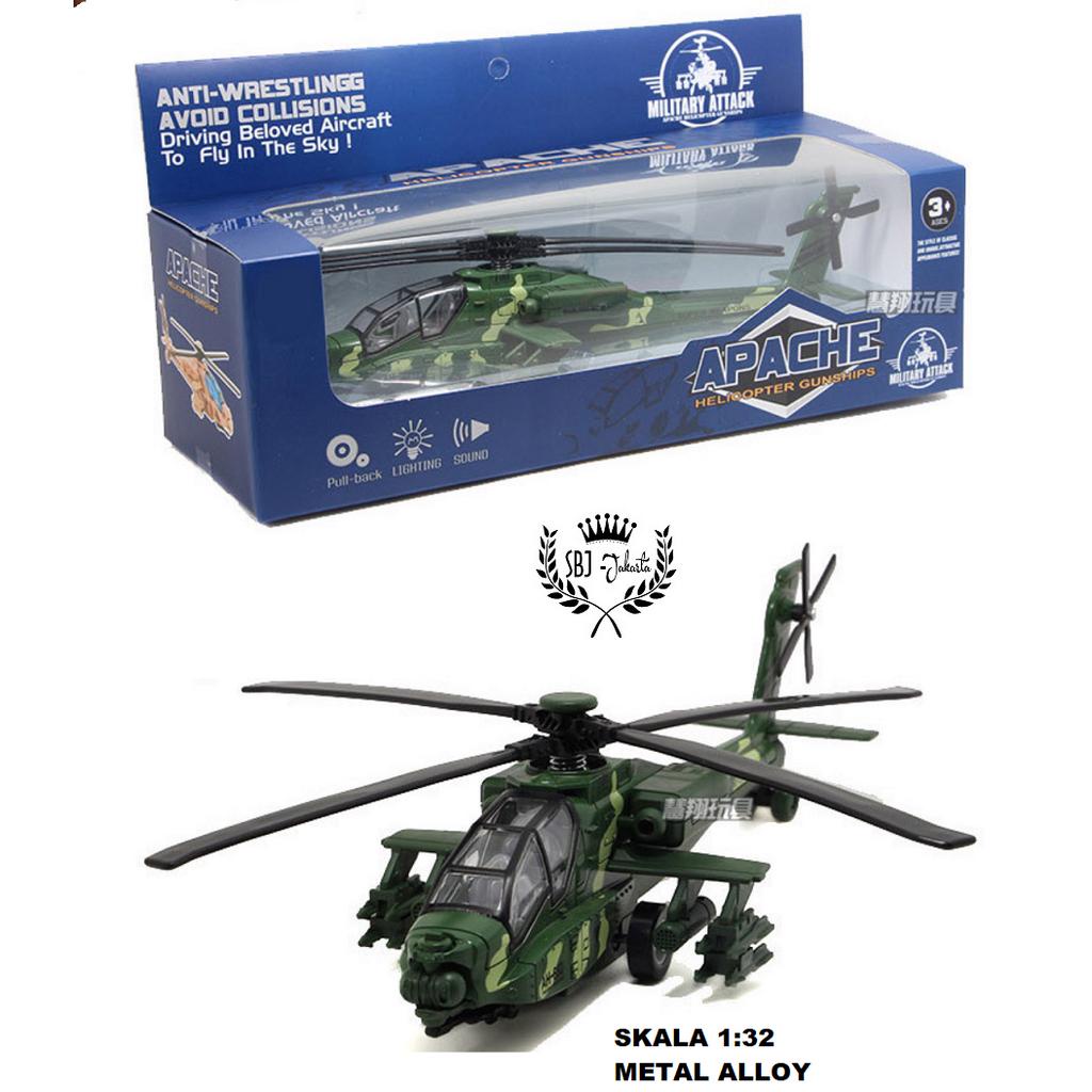 Diecast Miniatur Pesawat Helicopter Apache Skala 1:32 Metal Series Helikopter