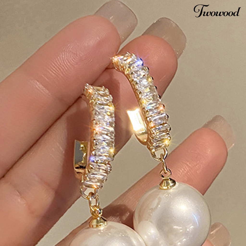 Twowood 1 Pair Dangle Earrings Cubic Zircon Piercing Korean Fashion Faux Pearl Women Large Pendant Dangle Earrings for Party