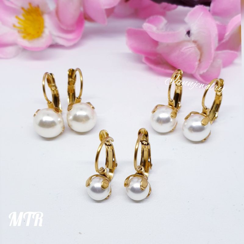 Anting mutiara desy titanium anti karat tidak alergi uk 4mm 6mm 8mm