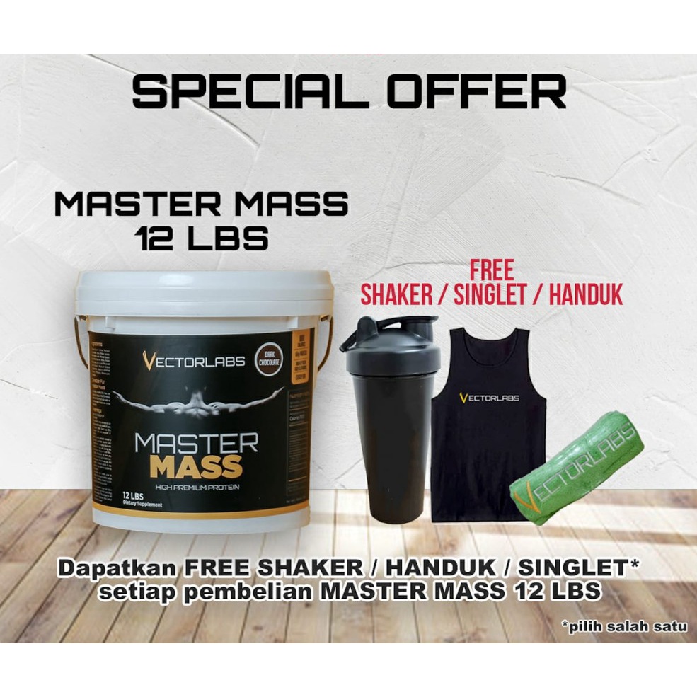 Jual VECTORLABS MASTER MASS 12 LBS LB GAINER BONUS SHAKER & 2 SACHET