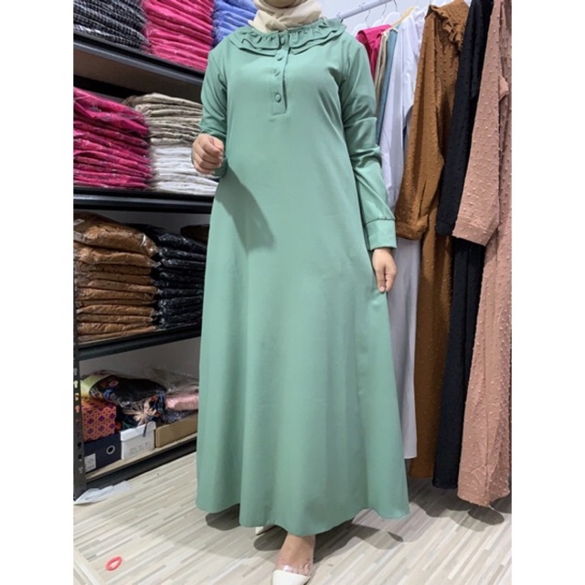 Dress Kondangan Polos Sage Mint