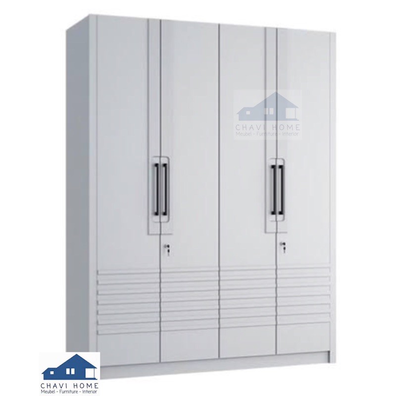 lemari pakaian lemari baju lemari 4 pintu putih white glossy kualitas top terbaik super mewah