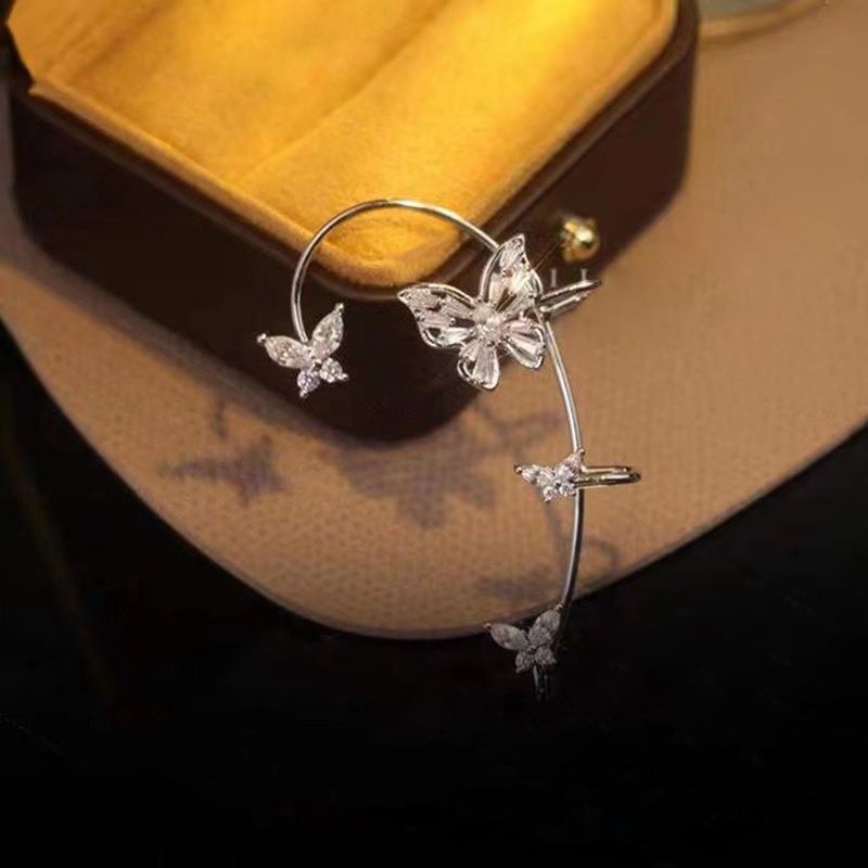 Anting Klip Tanpa Tindik Desain Kupu-Kupu Hias Zircon Untuk Wanita