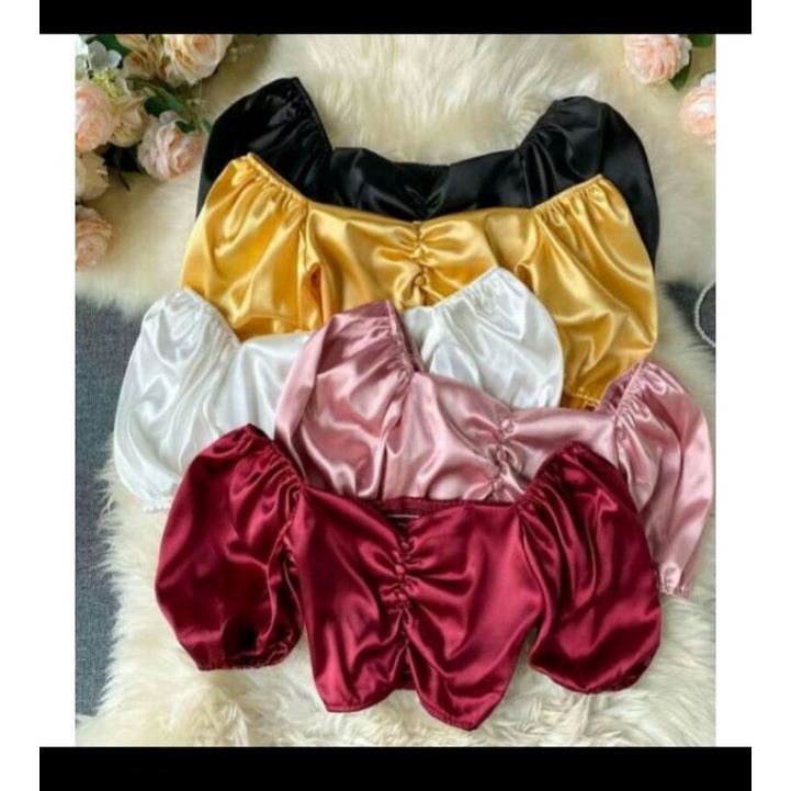 Blouse lengan pendek Kerut Dada Crop Top