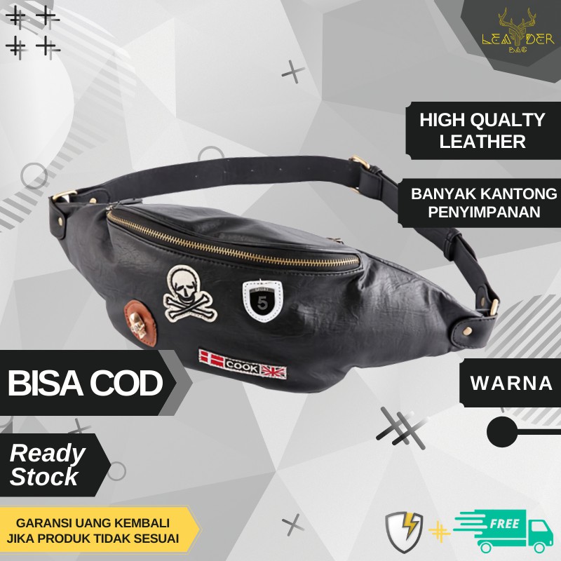 Waistbag Kulit Pria Original Terbaru 2021 Warna Hitam | Tas Selempang Kulit Bahu Remaja Distro Impor