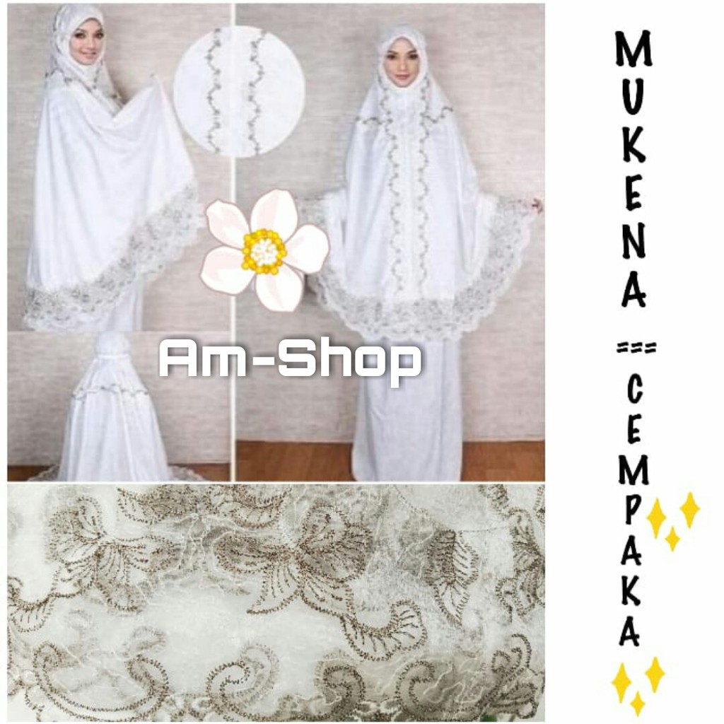 Cempaka Mukena Dewasa Jumbo Putih Renda bunga Cantik
