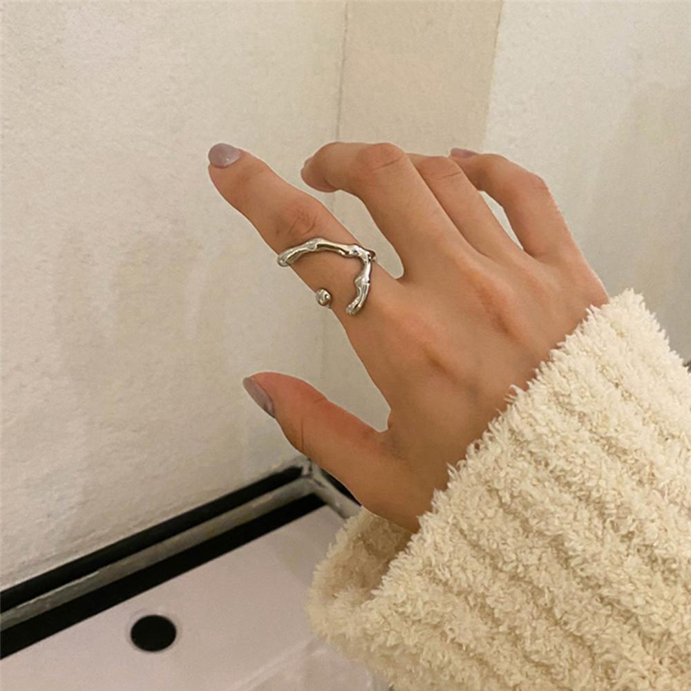 Mxbeauty Tekstur Cincin Wanita Tidak Teratur Geometris Kepribadian Jari Cincin