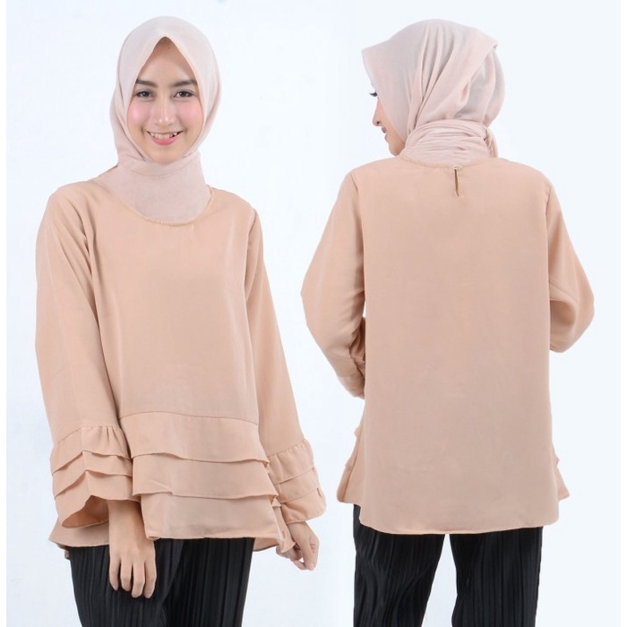 FMJ 461 Blouse Atasan Elin Top Wanita Perempuan Cewek Mocca Serena Cantik Panjang Muslim Hijab Murah