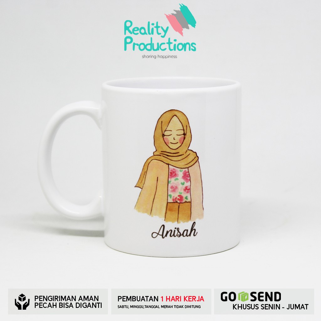 Mug Doodle Wanita Hijab Cantik 2 untuk Kado Ulang Tahun