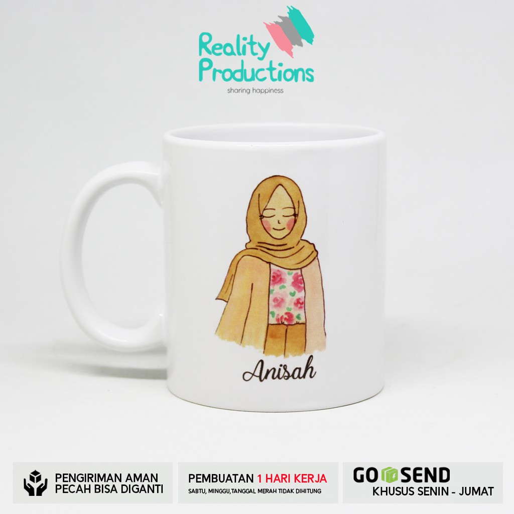 Mug Doodle Wanita Hijab Cantik 2 untuk Kado Ulang Tahun