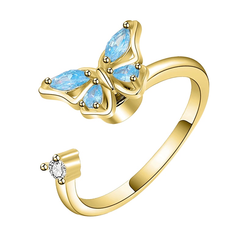 Butterfly Cincin Spinner Fidget Zircon Kristal Bentuk Kupu-Kupu Gaya Vintage Anti Stress Untuk Wanita