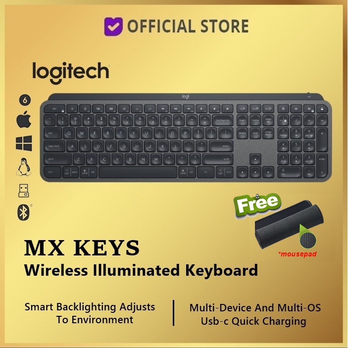 Logitech MX Keys Wireless Illuminated Keyboard Bluetooth Multi Device ...