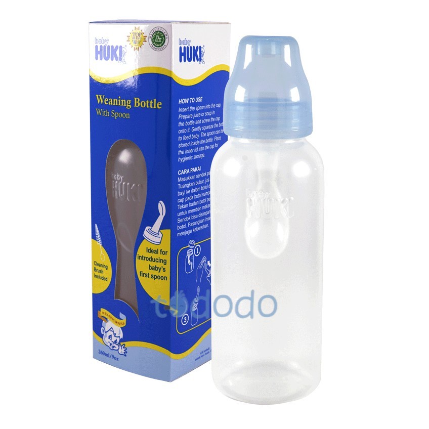 Botol Makan Bayi dengan Sendok Mpasi Huki Weaning Bottle Spoon 260ml