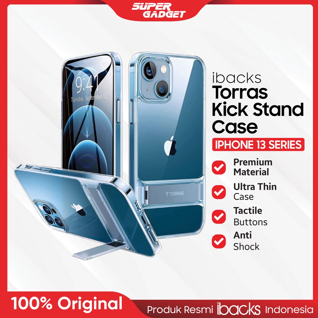 Case IBACKS Torras Kick Stand iP 13 Clear ProClear Pro Max Transparan Cover Bening Casing