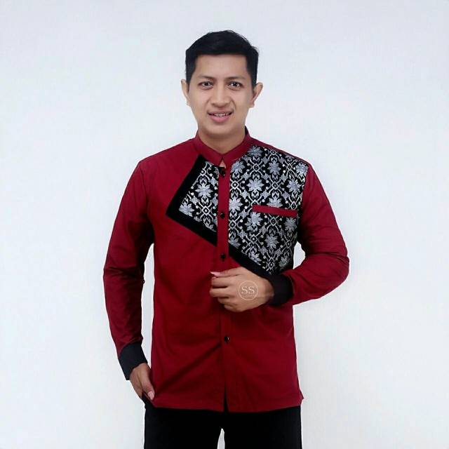 Baju batik pria hem kolo btik kombinasi Batik Pekalongan seragam batik kerja kantor lurik modern