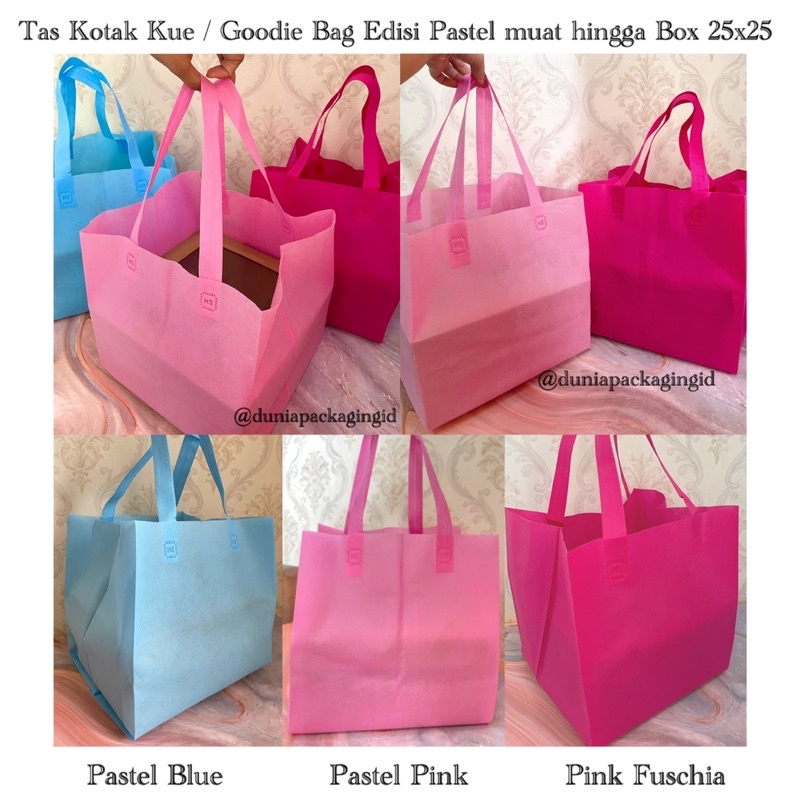 

Tas Goodie Bag warna Pastel muat Kotak Kue size 20x20 / 22x22 / 25x25 Tas hampers box kue