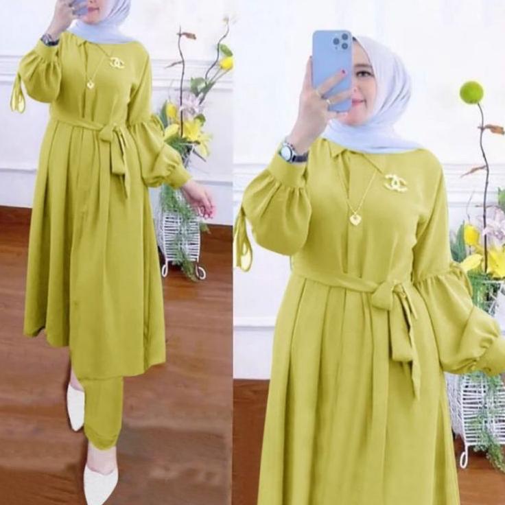 Stok Terbaru Setelan tunik kekinian/one set tunik/long tunik wanita/setelan polos/baju