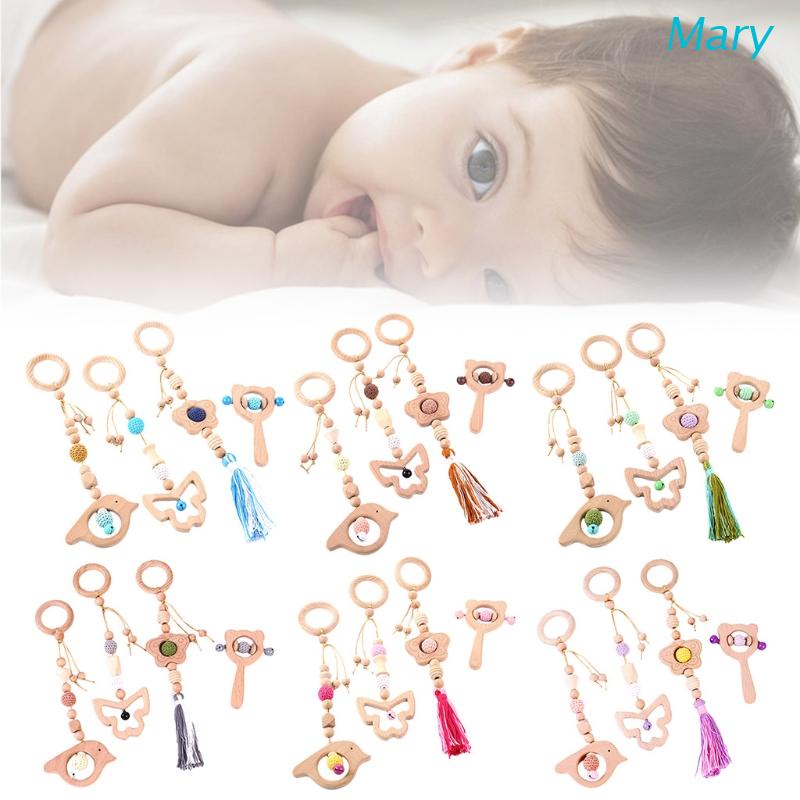 Mary 4pcs / Set Mainan Teether Rattle Bahan Kayu Untuk Bayi