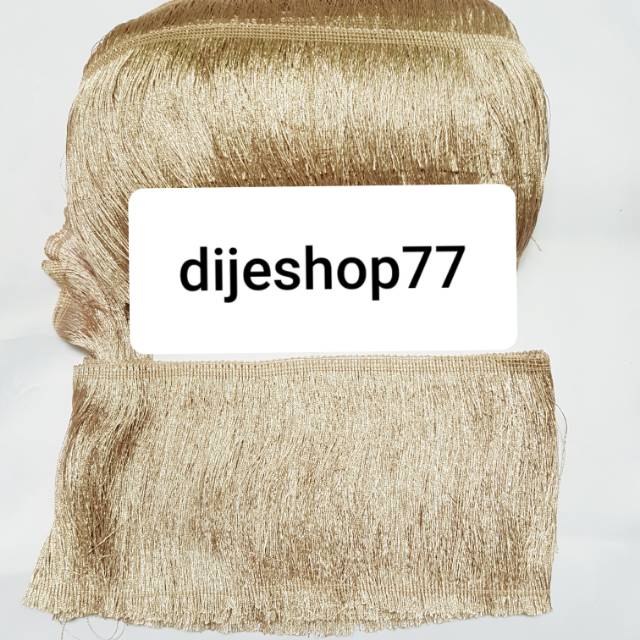 Renda rumbai Mengkilap coklat muda emas 15cm panjang 5 METER / renda tassel kostum / rumbai 15 cm