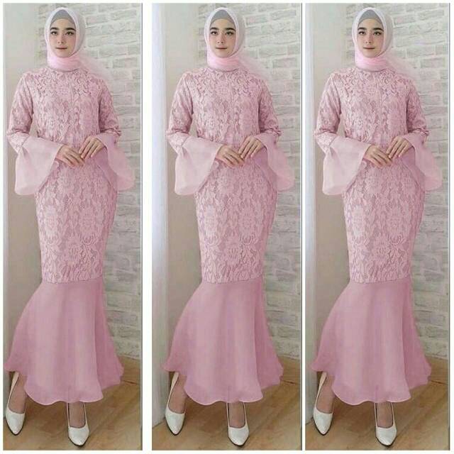 KC- Mermaid maxi / Maxi organdi dress duyung / Maxi dress muslim wanita kekinian / Gamis Duyung brukat Murah