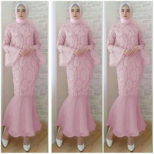 KC- Mermaid maxi / Maxi organdi dress duyung / Maxi dress muslim wanita kekinian / Gamis Duyung brukat Murah