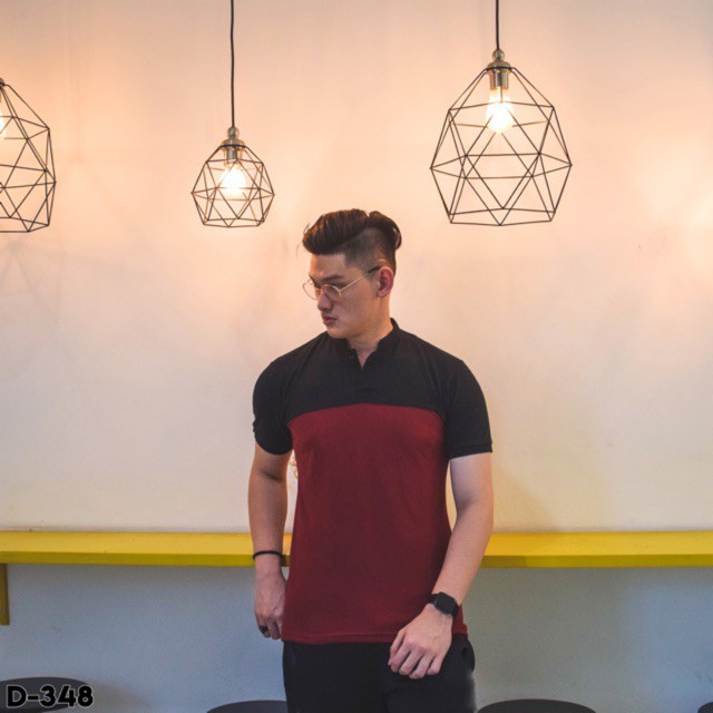 kemeja pria SANVANINA Polo Shirt Slimfit Shanghai BLACK MIX MAROON D-348 slimfit