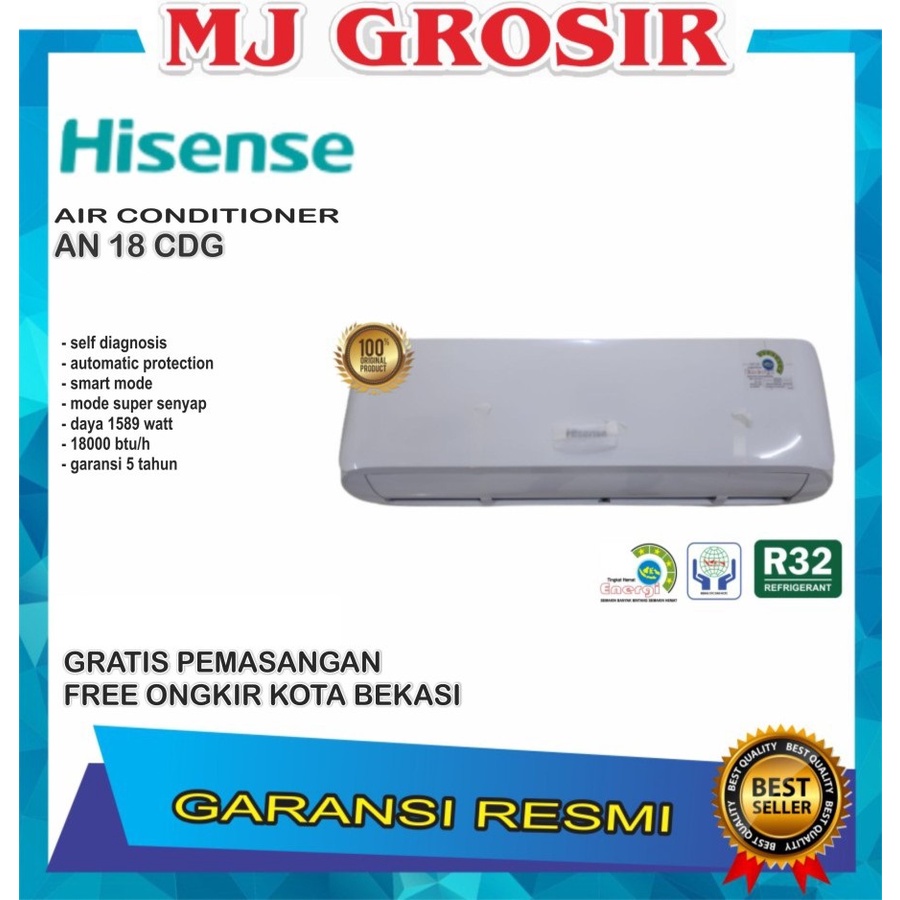 AC HISENSE AN 18 CDG AC 2 PK + PASANG R32 AN18CDG LOW WATT