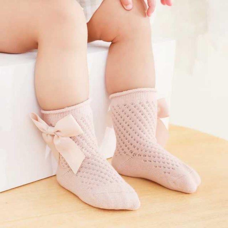 Kaos Kaki Bayi Anak Ribbon Waffle | Kaoskaki Import Waffle dengan Pita Besar