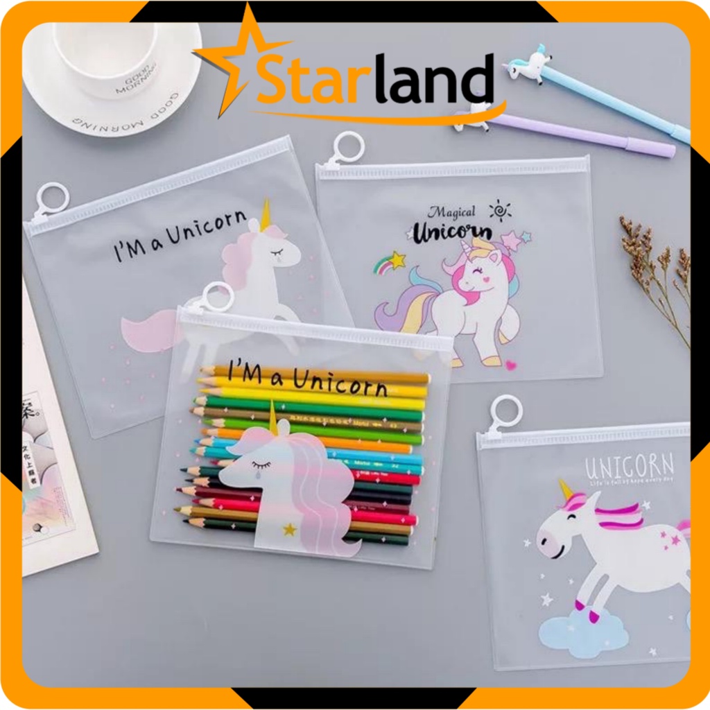 

STARLAND S119 Tempat Pensil / Tas Pounch Kosmetik Transparan Pencil Motif Karakter Unicorn Impor