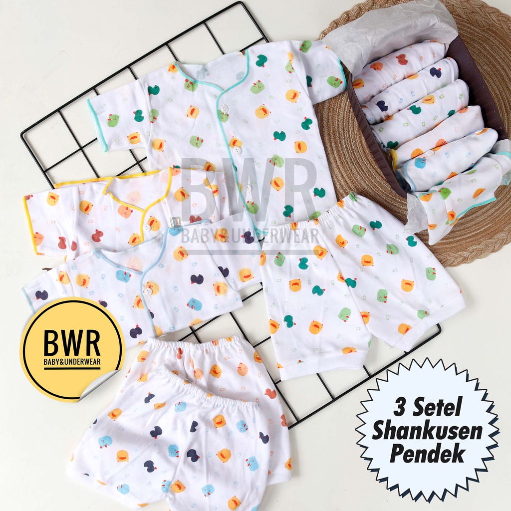 [ 3 setel ] Setelan Shankusen Baju PENDEK + Celana PENDEK | Setelan Bayi Newborn Pino Piko - Bwr IX