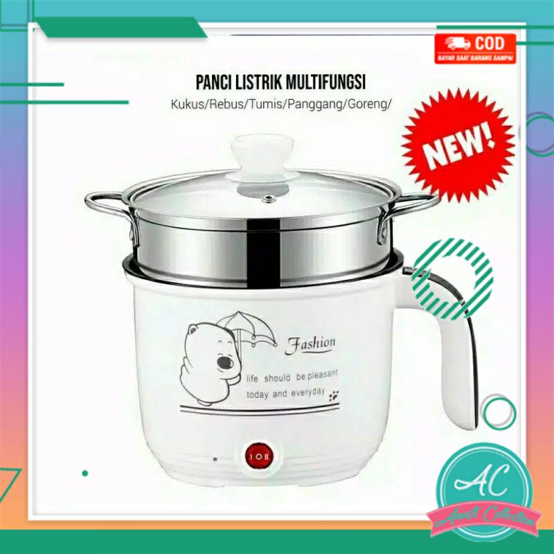 Panci listrik elektrik + tutup kaca kukus electric frypan kukusan stainless 1.8L