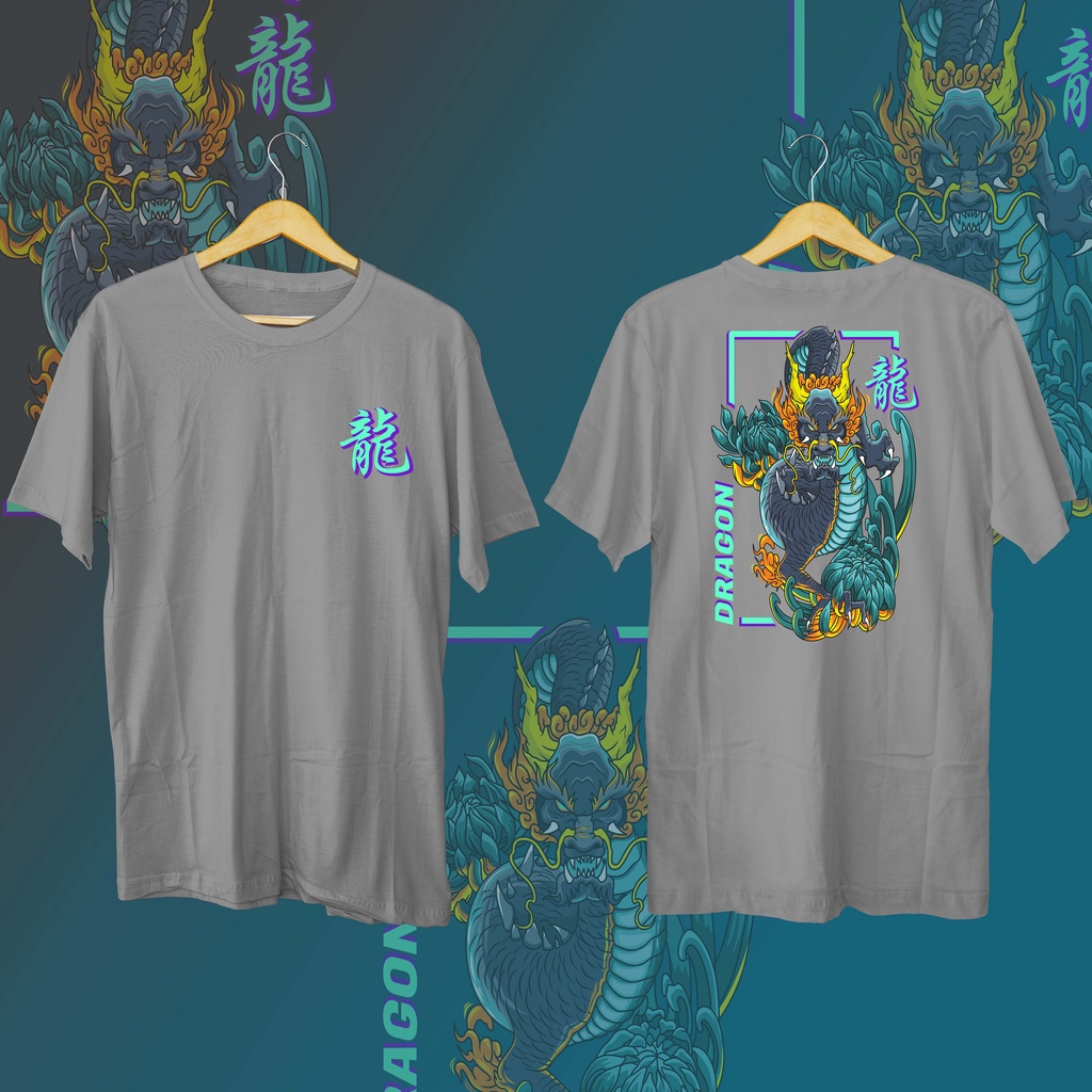 KAOS DISTRO GAMBAR DEPAN BELAKANG &quot;DRAGON&quot;/kaos pria/atasan distro/O neck