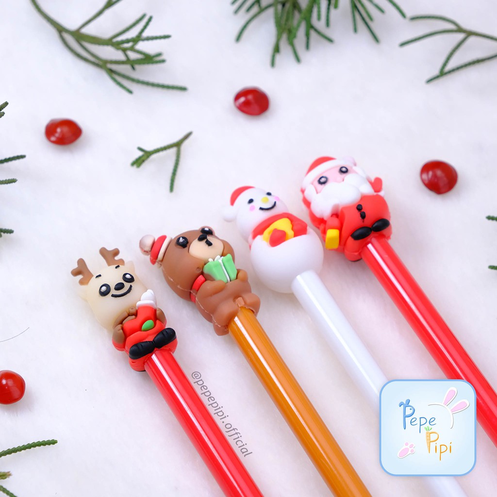 4 &amp; 12 Pena Natal Bear Santa Rusa Snowman Christmas Xmas Pulpen Pen Bolpen Karakter Lucu