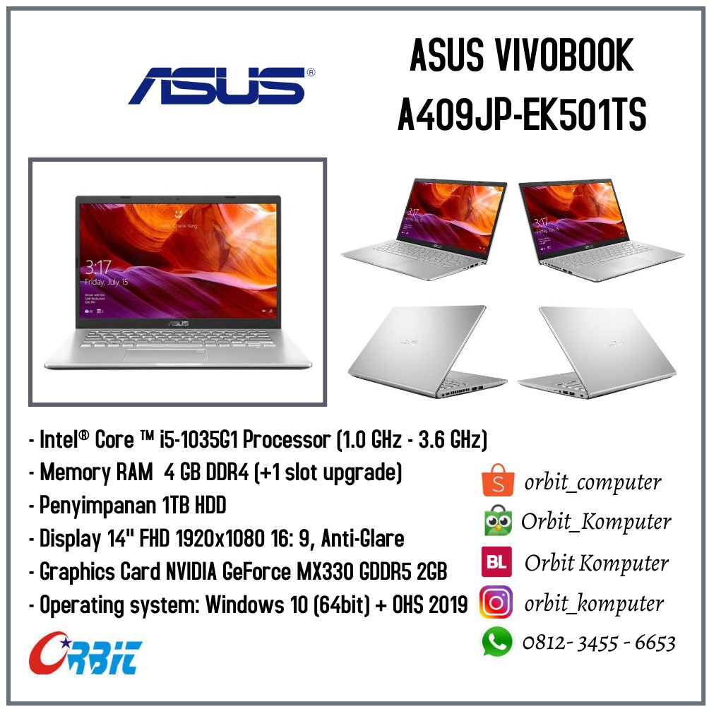 Jual Asus Vivobook A409jp Ek501ts Intel Core I5 1035g1 Ram 4gb Hdd 1tb Ohs Shopee Indonesia