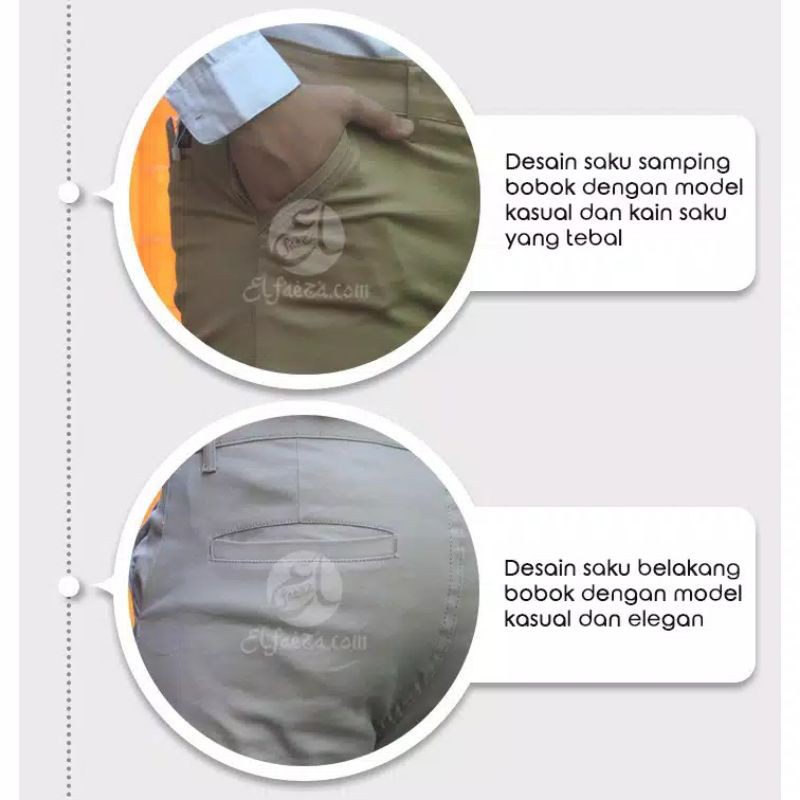CELANA CINO Panjang Pria  Slimfit KERJAHARIAN Santai Casual Formal Hitam Abu Cream Mocca Size 27-38